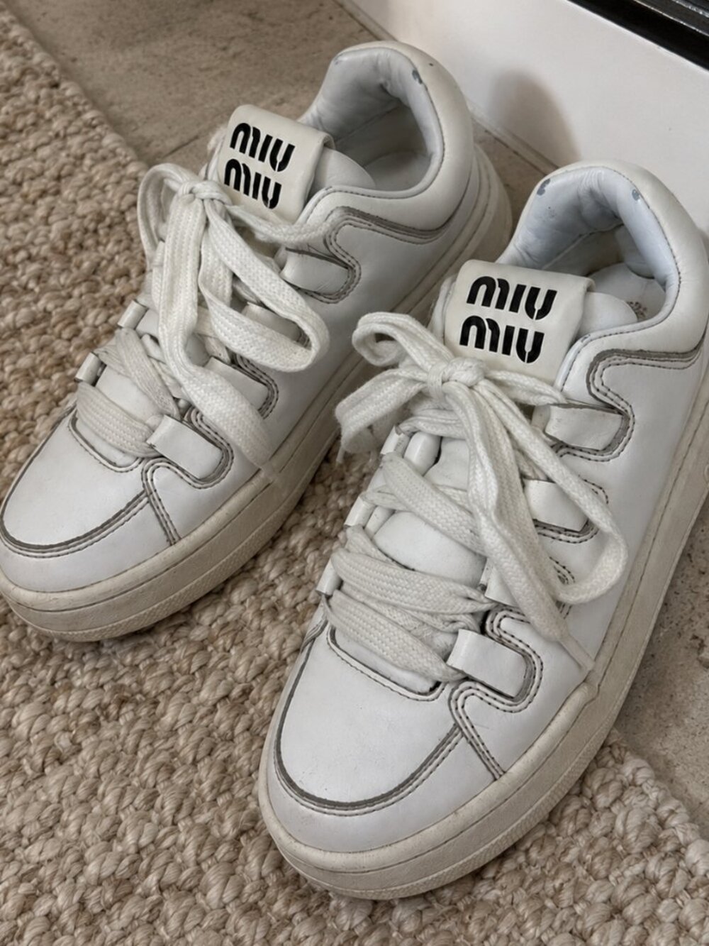 Miu Miu White Leather Logo Low Top Sneakers Made in Italy SIZE 35.5
